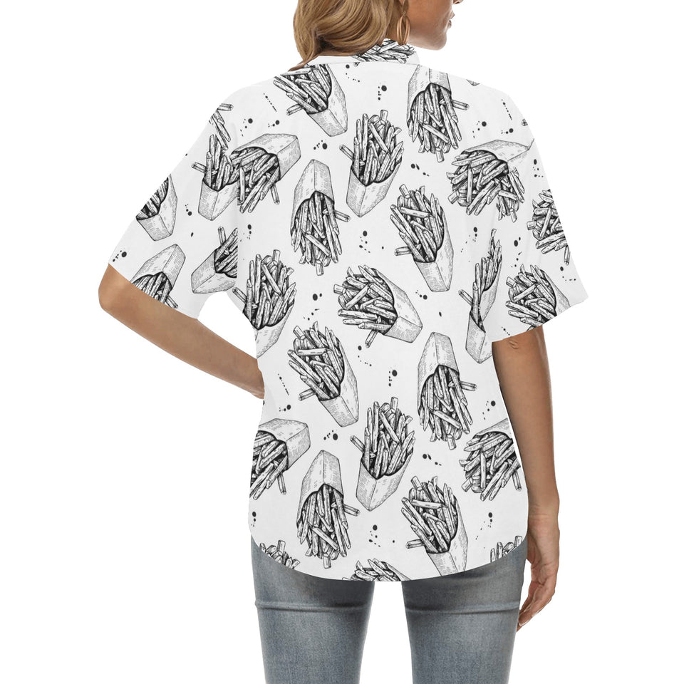 Hand drawn french fries pattern Women's All Over Print Hawaiian Shirt