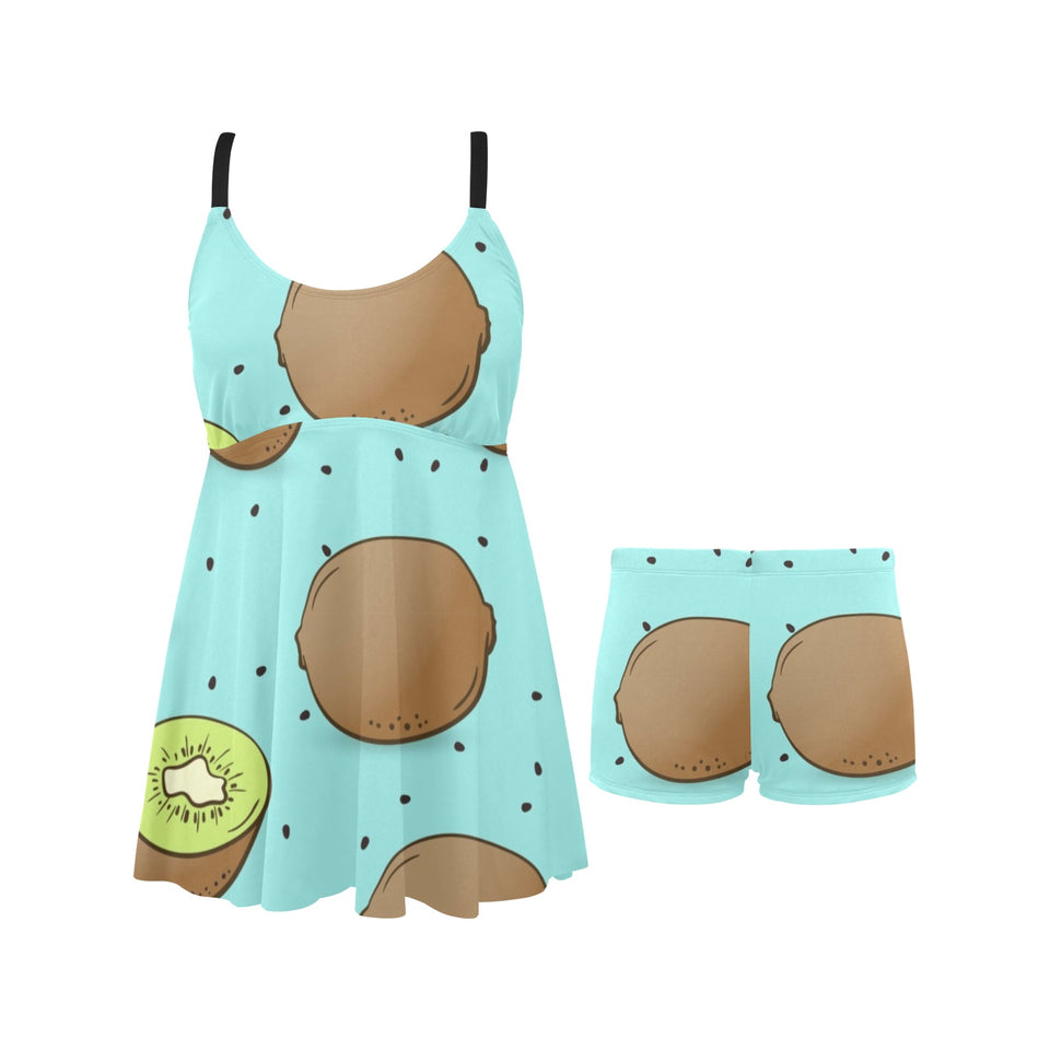 Kiwi blue background Chest Sexy Pleated Two Piece Swim Dress