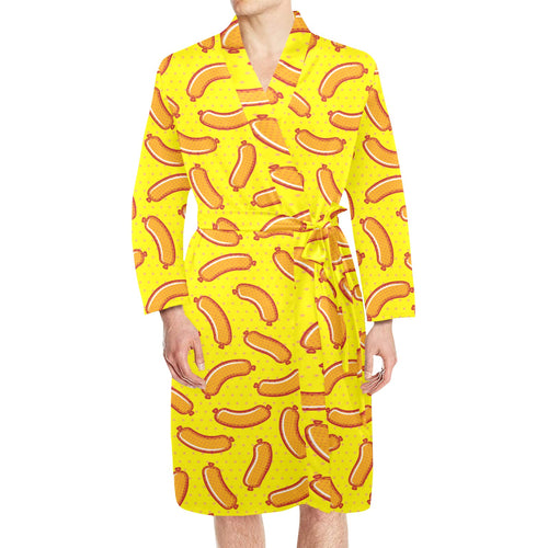 Sausage Pattern Print Design 01 Men's Long Sleeve Belted Night Robe