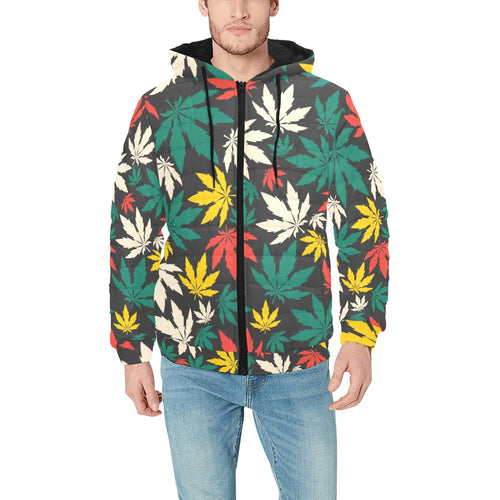 Canabis Marijuana Weed Pattern Print Design 02 Men's Padded Hooded Jacket