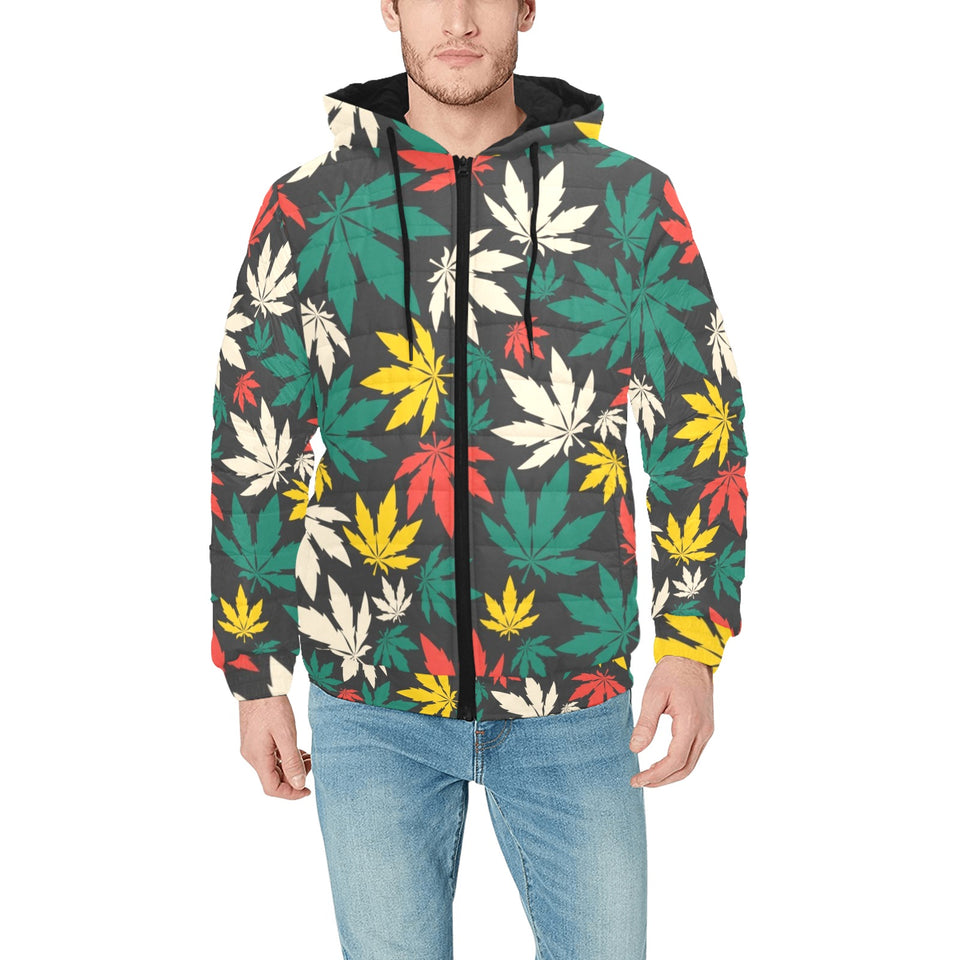 Canabis Marijuana Weed Pattern Print Design 02 Men's Padded Hooded Jacket