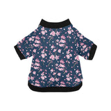 Pink sakura cherry blossom blue background All Over Print Pet Dog Round Neck Fuzzy Shirt