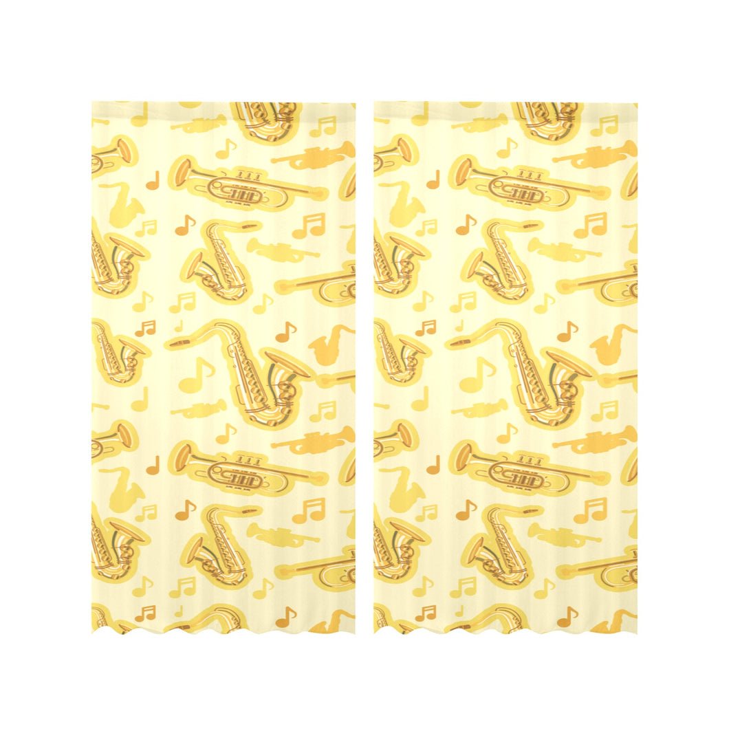 Saxophone cornet pattern yellow background Gauze Curtain