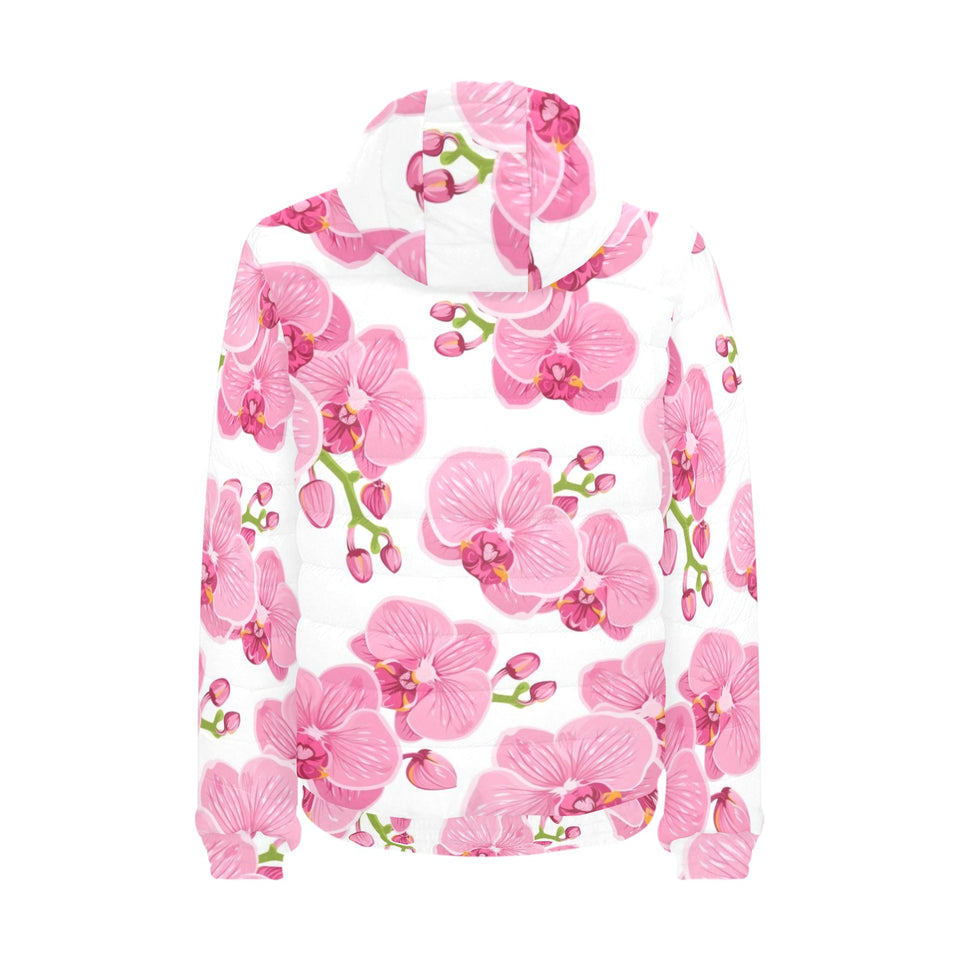 pink purple orchid pattern background Men's Padded Hooded Jacket