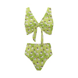Jack Russel Pattern Print Design 01 Chest Bowknot High Waisted Bikini Swimsuit