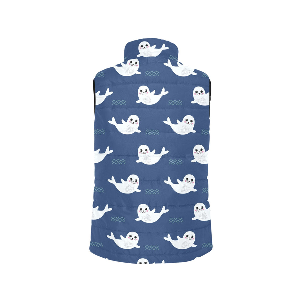 Cute white baby sea lion seal pattern Women's Padded Vest