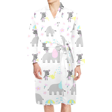 Cute elephant mouse pattern Men's Long Sleeve Belted Night Robe