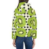 kiwi black dot background Women's Padded Hooded Jacket