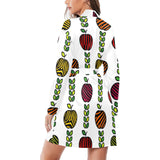 colorful apples leave zebra stripe Women's Long Sleeve Belted Night Robe