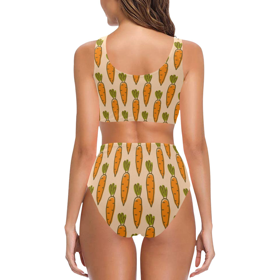Carrot Pattern Print Design 04 Chest Bowknot High Waisted Bikini Swimsuit