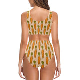 Carrot Pattern Print Design 04 Chest Bowknot High Waisted Bikini Swimsuit