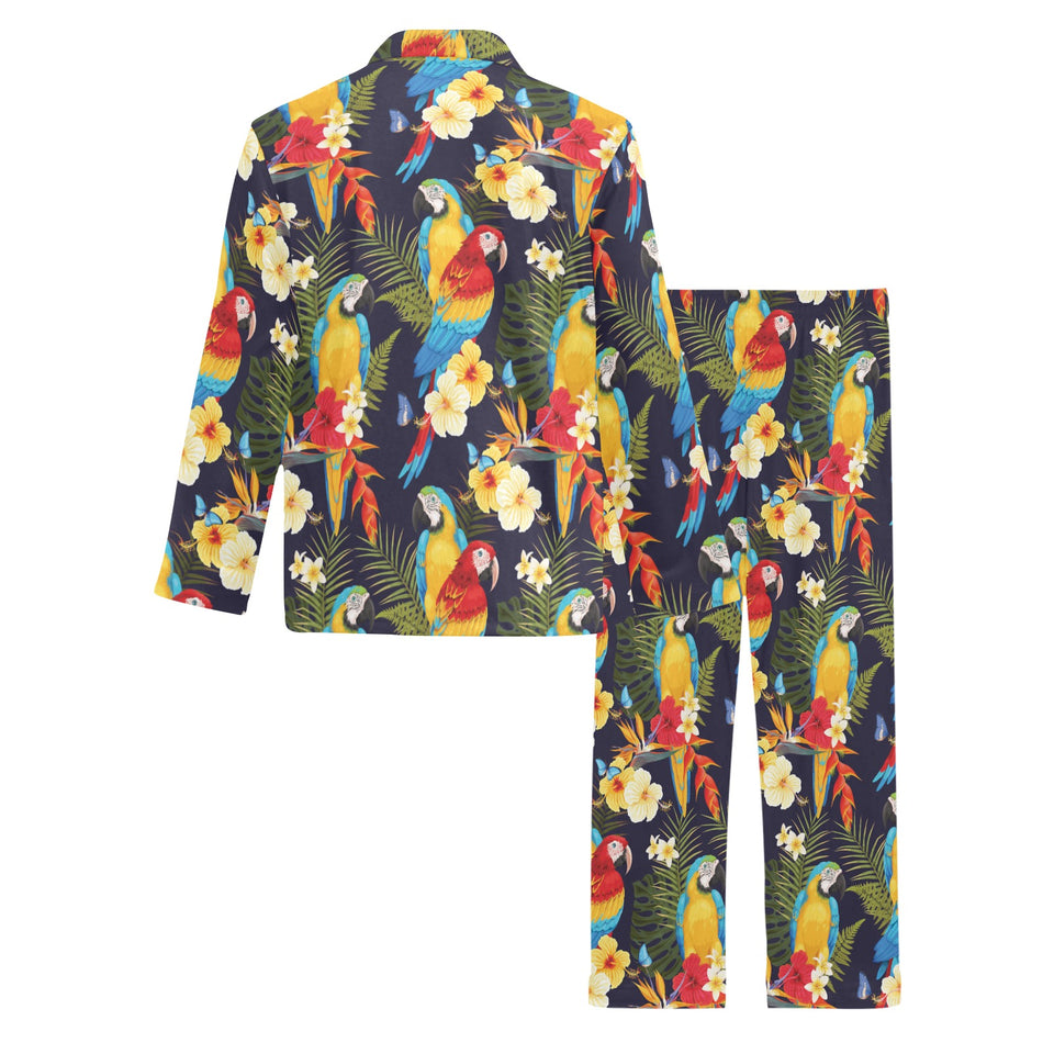Colorful parrot flower pattern Men's Long Pajama Set