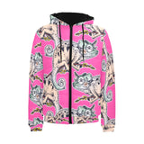 Chameleon lizard pattern pink background Men's Padded Hooded Jacket