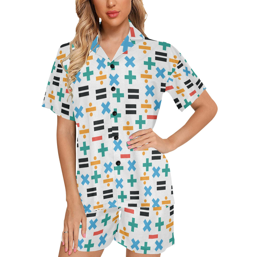 Math Pattern Print Design 05 Women's V-Neck Short Pajama Set