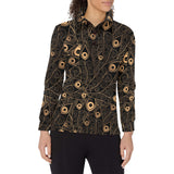 Gold peacock feather pattern Women's Long Sleeve Polo Shirt