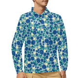blueberry design pattern Men's Long Sleeve Polo Shirt