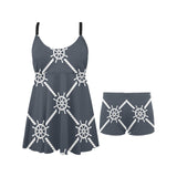 nautical steering wheel rope pattern Chest Sexy Pleated Two Piece Swim Dress