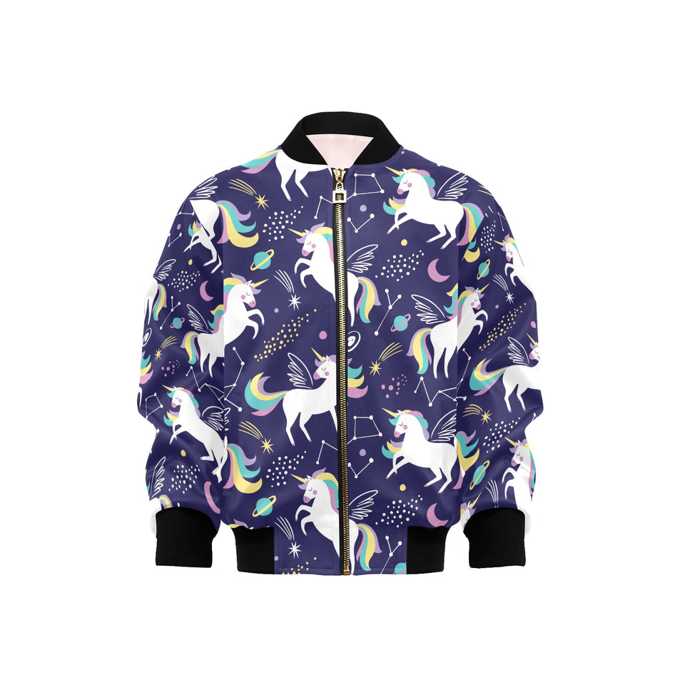 Hand drawn cute unicorn star planet Kids' Boys' Girls' Bomber Jacket