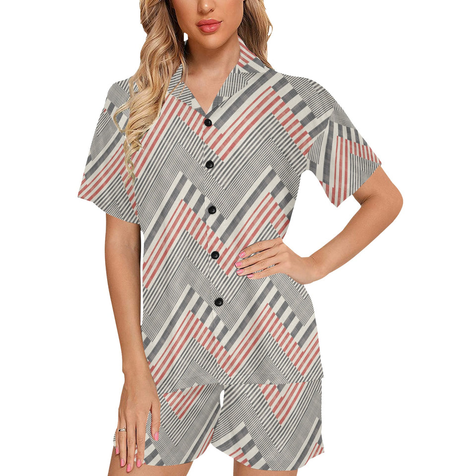 zigzag chevron striped pattern Women's V-Neck Short Pajama Set
