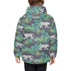 white bengal tigers tropical plant Kids' Boys' Girls' Padded Hooded Jacket