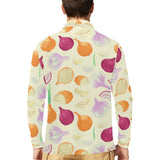 Onion garlic white red pattern Men's Long Sleeve Polo Shirt
