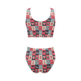 British Pattern Print Design 05 Chest Bowknot High Waisted Bikini Swimsuit