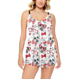 Yorkshire Terrier Pattern Print Design 04 Chest Sexy Pleated Two Piece Swim Dress