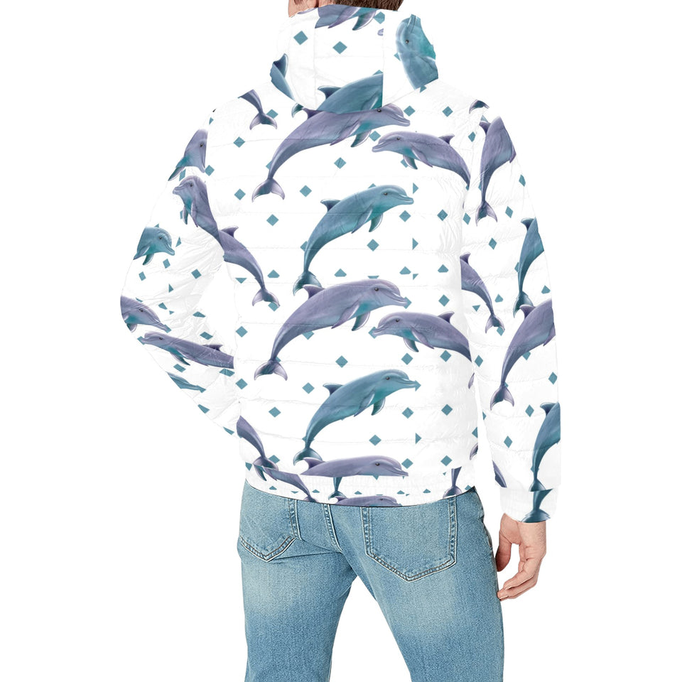 Dolphins pattern dotted background Men's Padded Hooded Jacket