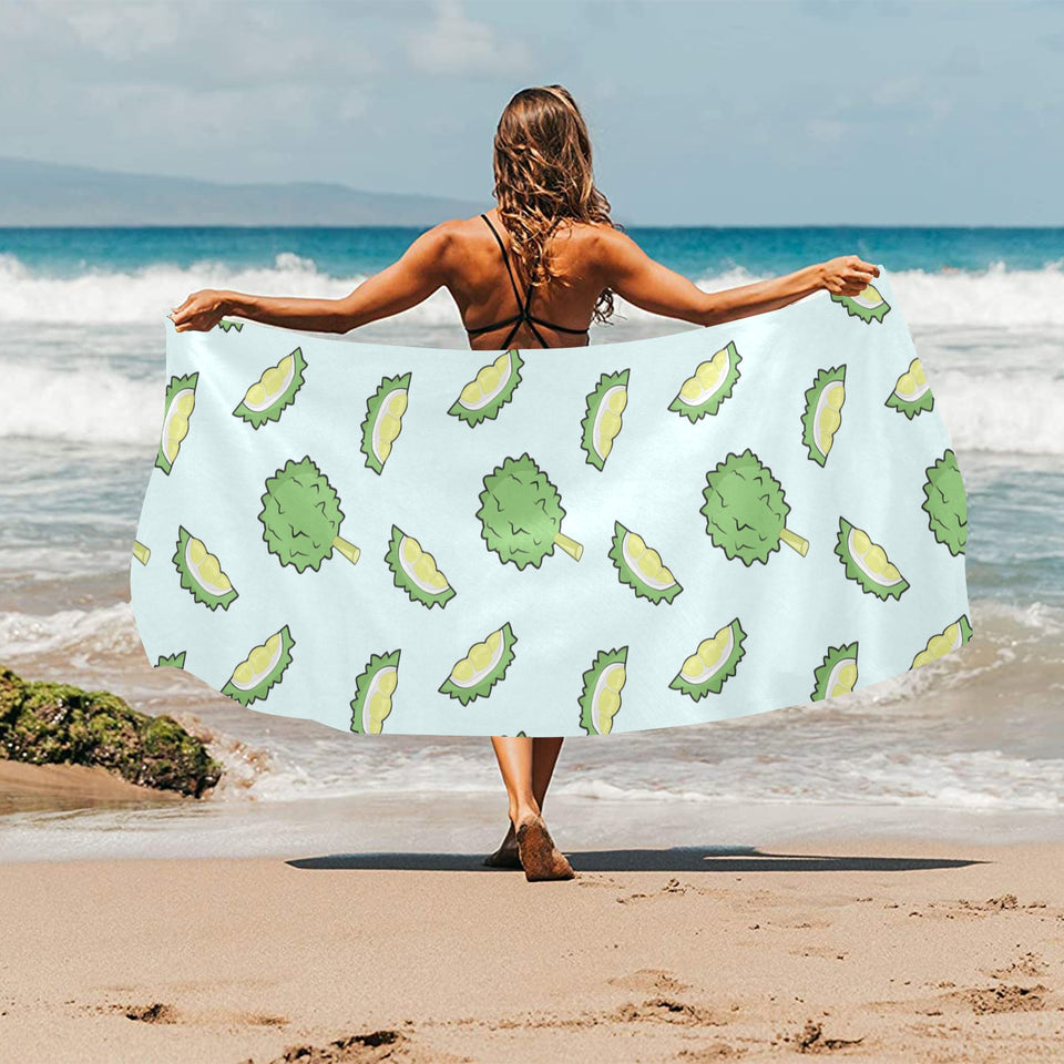 Durian pattern blue background Beach Towel