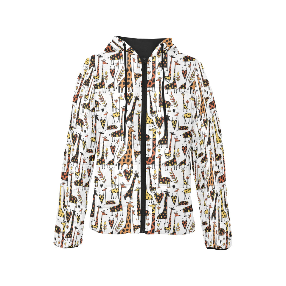Giraffe Pattern Print Design 05 Women's Padded Hooded Jacket