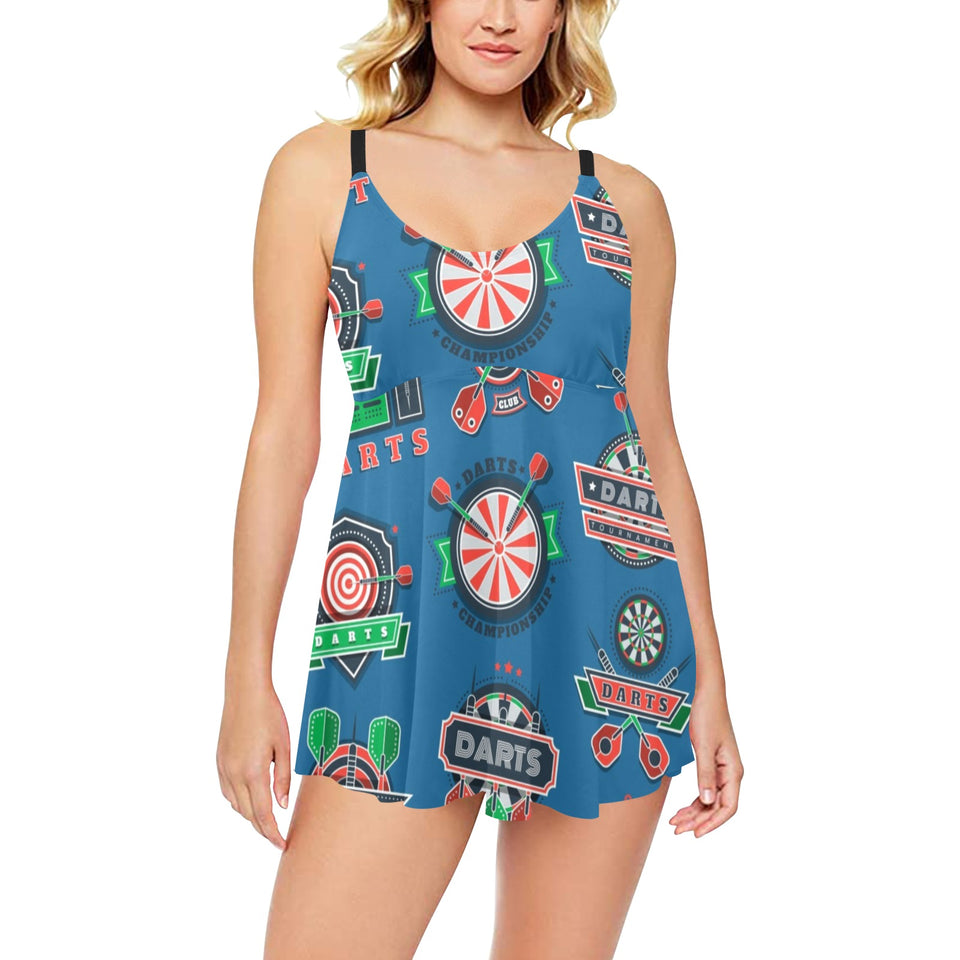 Darts Pattern Print Design 02 Chest Sexy Pleated Two Piece Swim Dress