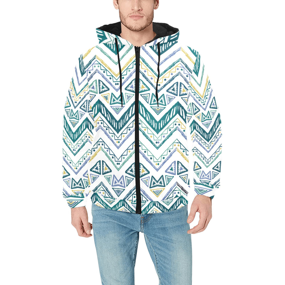 zigzag chevron paint design pattern Men's Padded Hooded Jacket