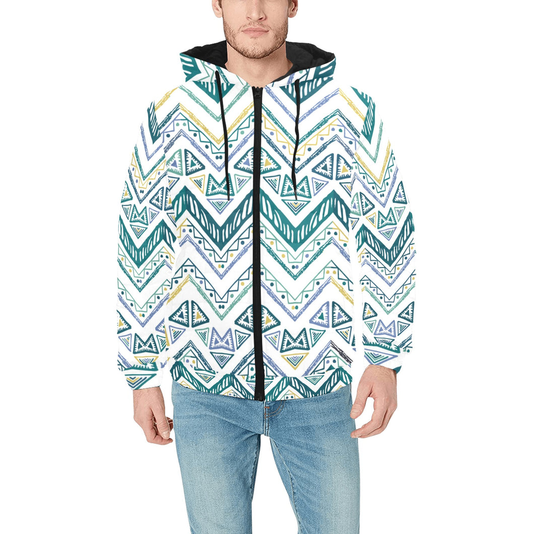 zigzag chevron paint design pattern Men's Padded Hooded Jacket