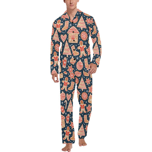 Christmas gingerbread cookie pattern Men's Long Pajama Set