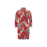 Zebra abstract red background Men's Long Sleeve Belted Night Robe