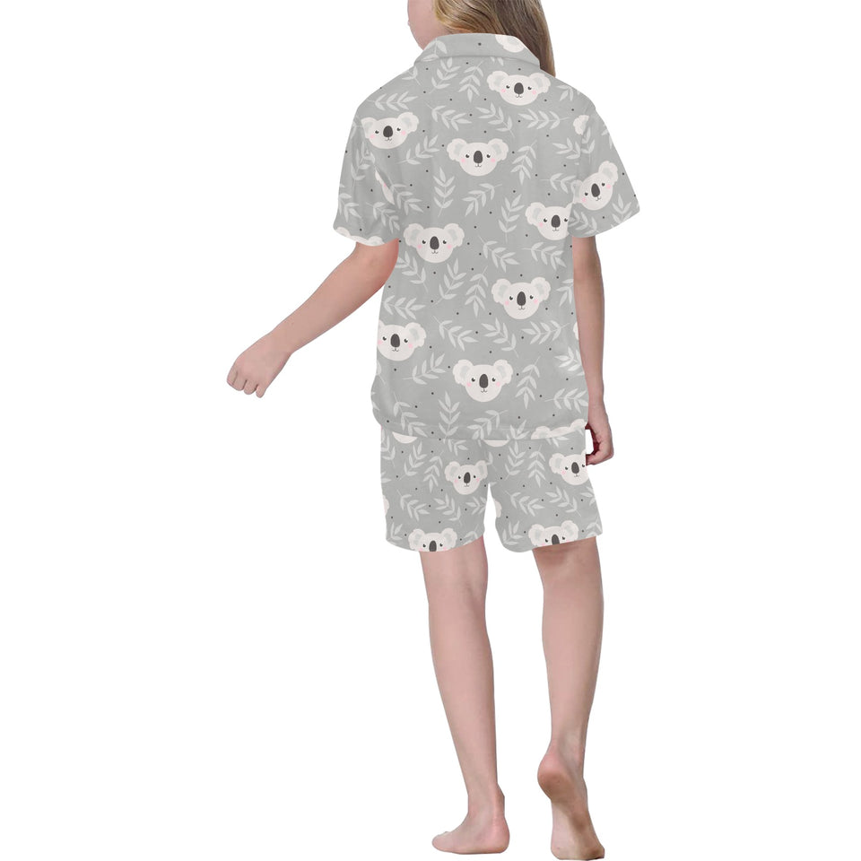 Cute koala leaves pattern Kids' Boys' Girls' V-Neck Short Pajama Set