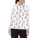 Watercolor cute rabbit pattern Women's Long Sleeve Polo Shirt