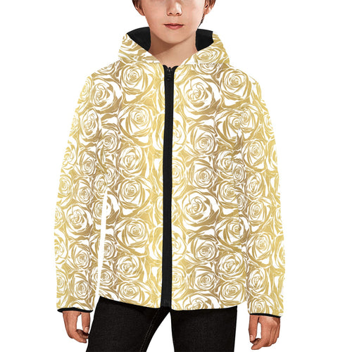 Rose Pattern Print Design 05 Kids' Boys' Girls' Padded Hooded Jacket