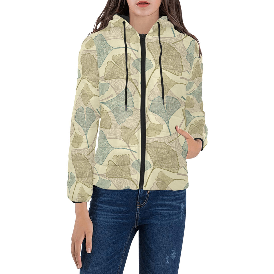 Ginkgo leaves design pattern Women's Padded Hooded Jacket