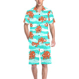 Octopuses sea wave background Men's V-Neck Short Pajama Set
