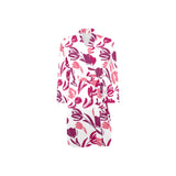 pink sketch tulip pattern Men's Long Sleeve Belted Night Robe