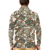 Monkey tropical leaves background Men's Long Sleeve Polo Shirt