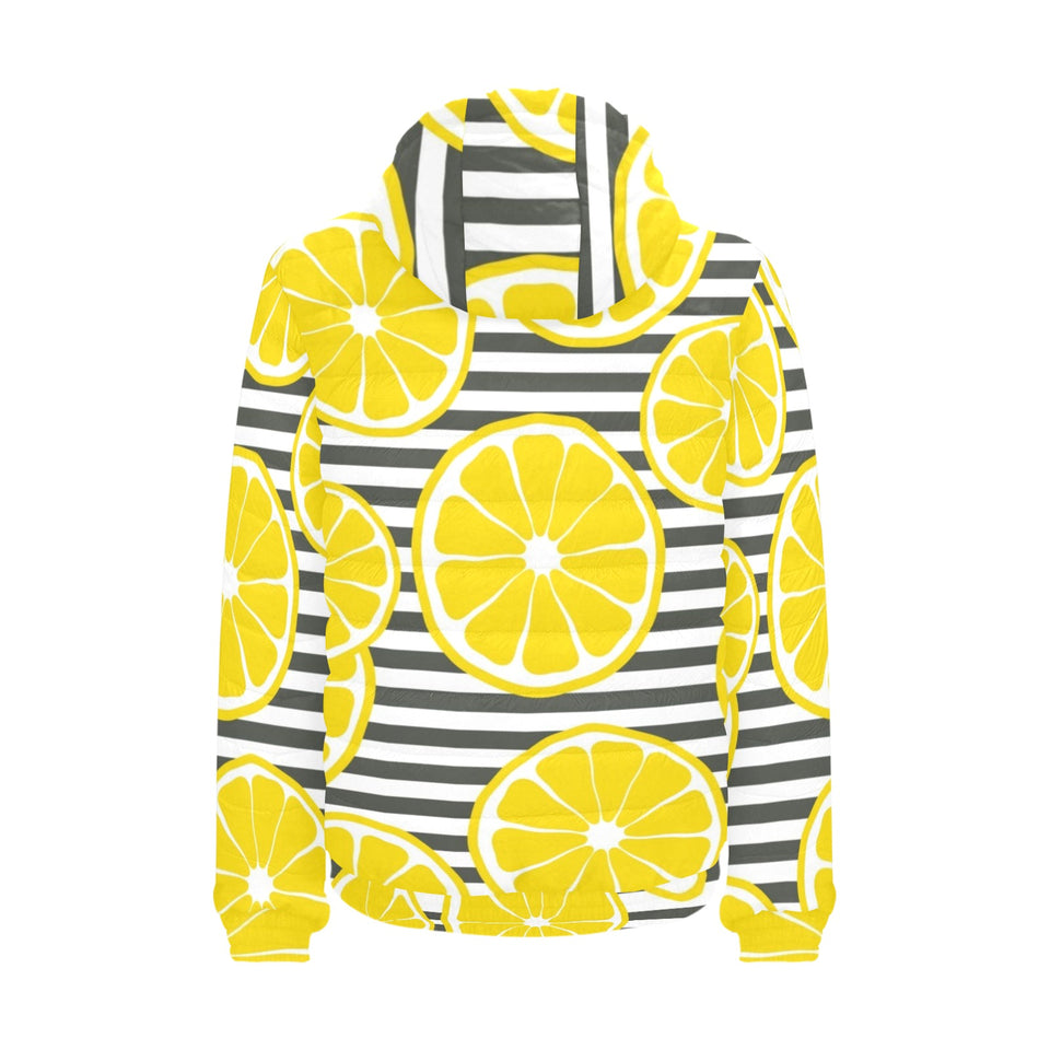 slice of lemon design pattern Men's Padded Hooded Jacket
