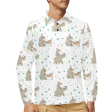 Cute Rhino pattern background Men's Long Sleeve Polo Shirt