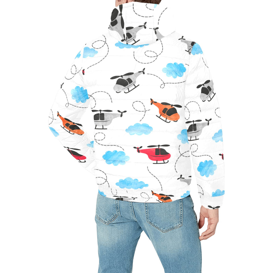 Watercolor helicopter cloud pattern Men's Padded Hooded Jacket
