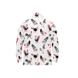 Cool rooster chicken cock floral ornament backgrou Men's Long Sleeve Polo Shirt