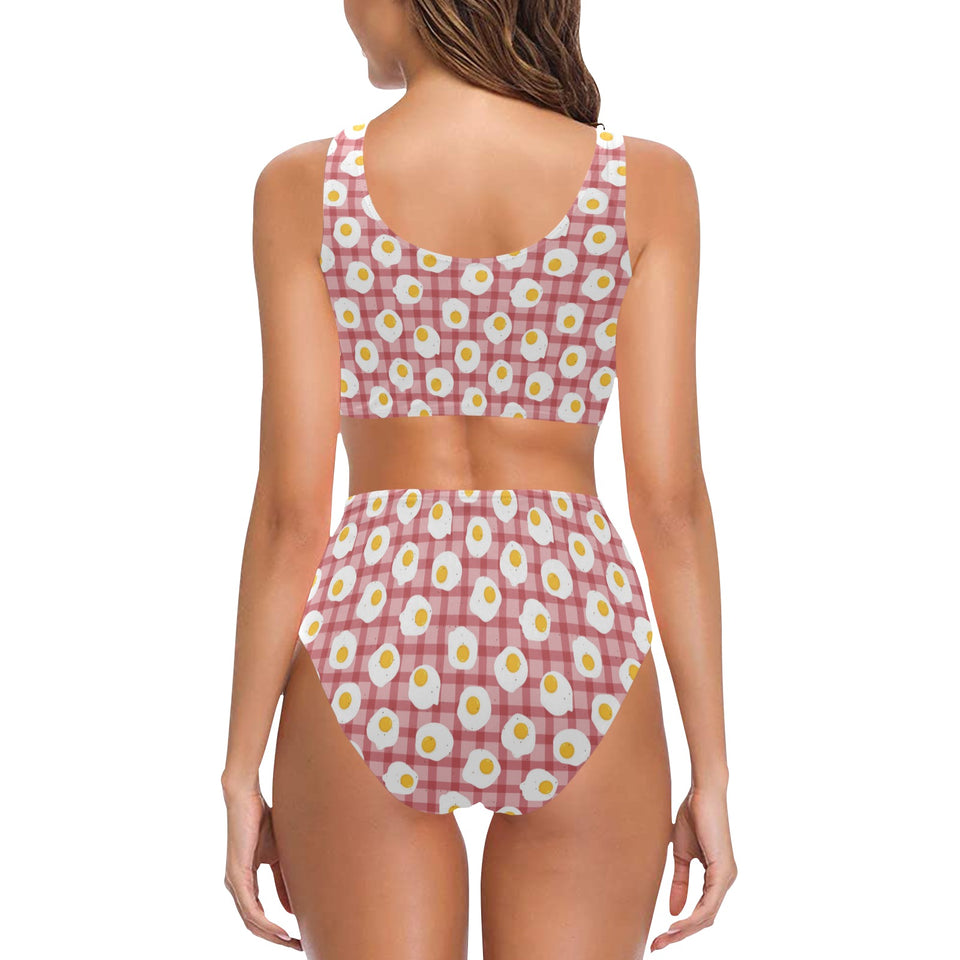 Fried Eggs Pattern Print Design 03 Chest Bowknot High Waisted Bikini Swimsuit