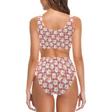Fried Eggs Pattern Print Design 03 Chest Bowknot High Waisted Bikini Swimsuit