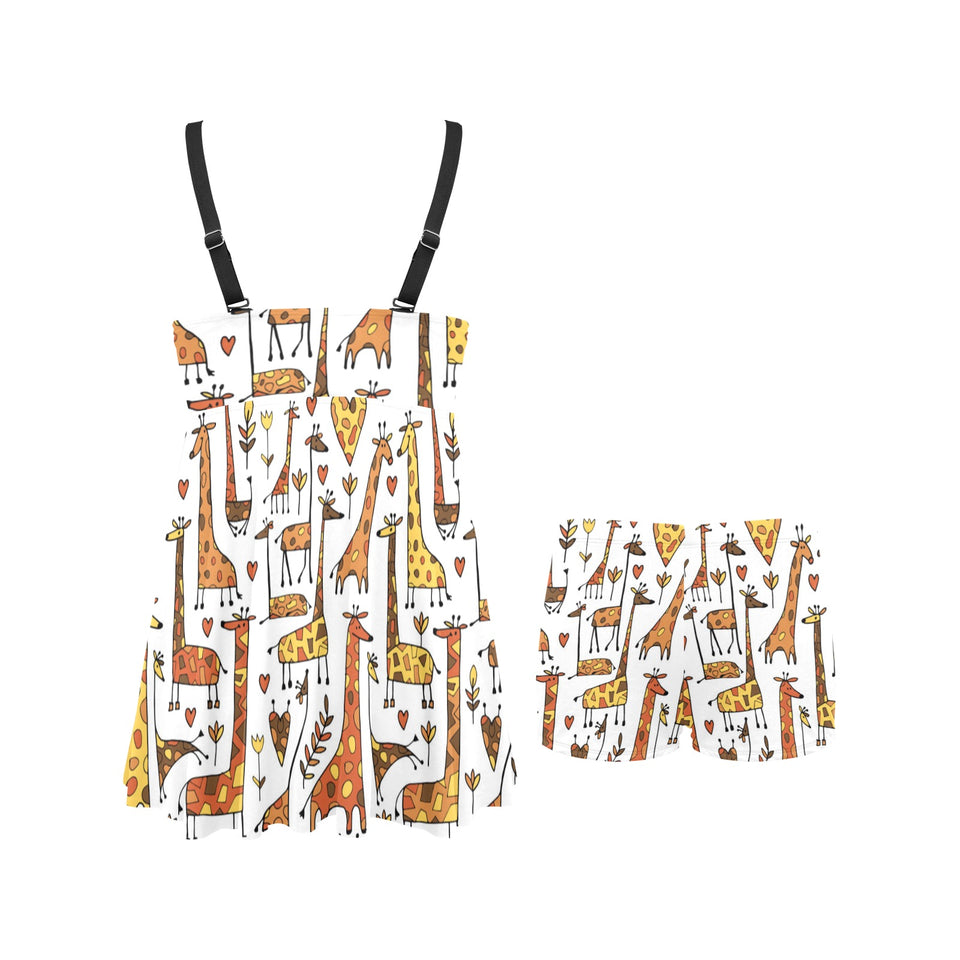 Giraffe Pattern Print Design 04 Chest Sexy Pleated Two Piece Swim Dress
