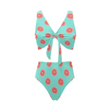 Grapefruit green background Chest Bowknot High Waisted Bikini Swimsuit